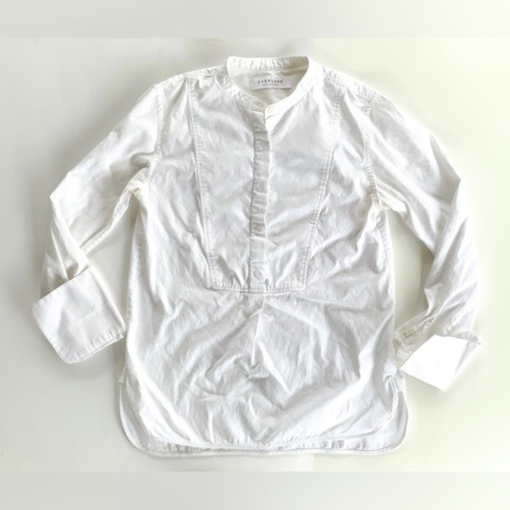Everlane White Half Button Up Long Sleeve Top